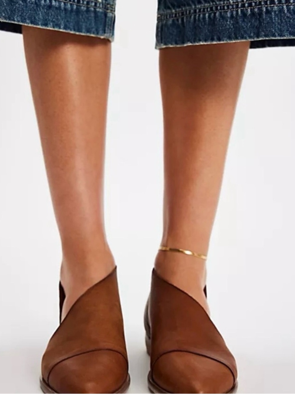 Free People Royale Pointy Toe Cutout Brown Leather Slip-On Flats